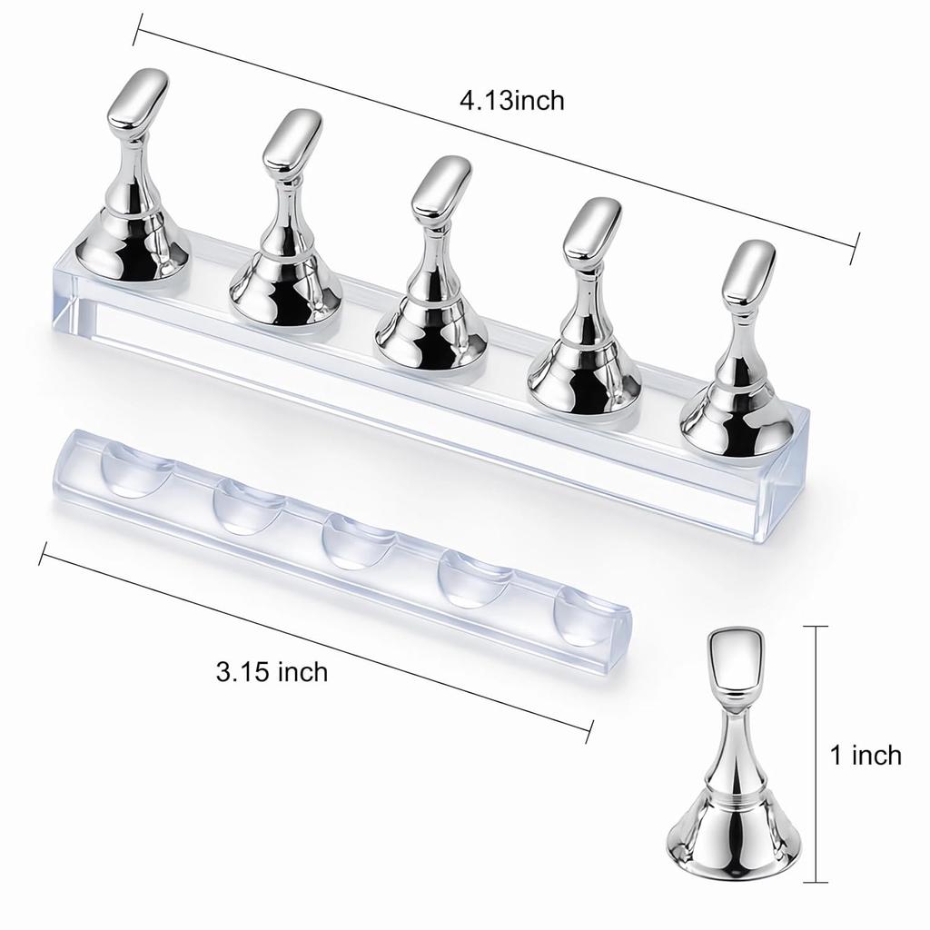 Nail Art Tools Set – 15pcs Nail Brushes, 5pcs Dual-Ended Dotting Pens, Nail Stand & Holder Kit with Brush Rack, Tweezers & Double-Sided Tape for
