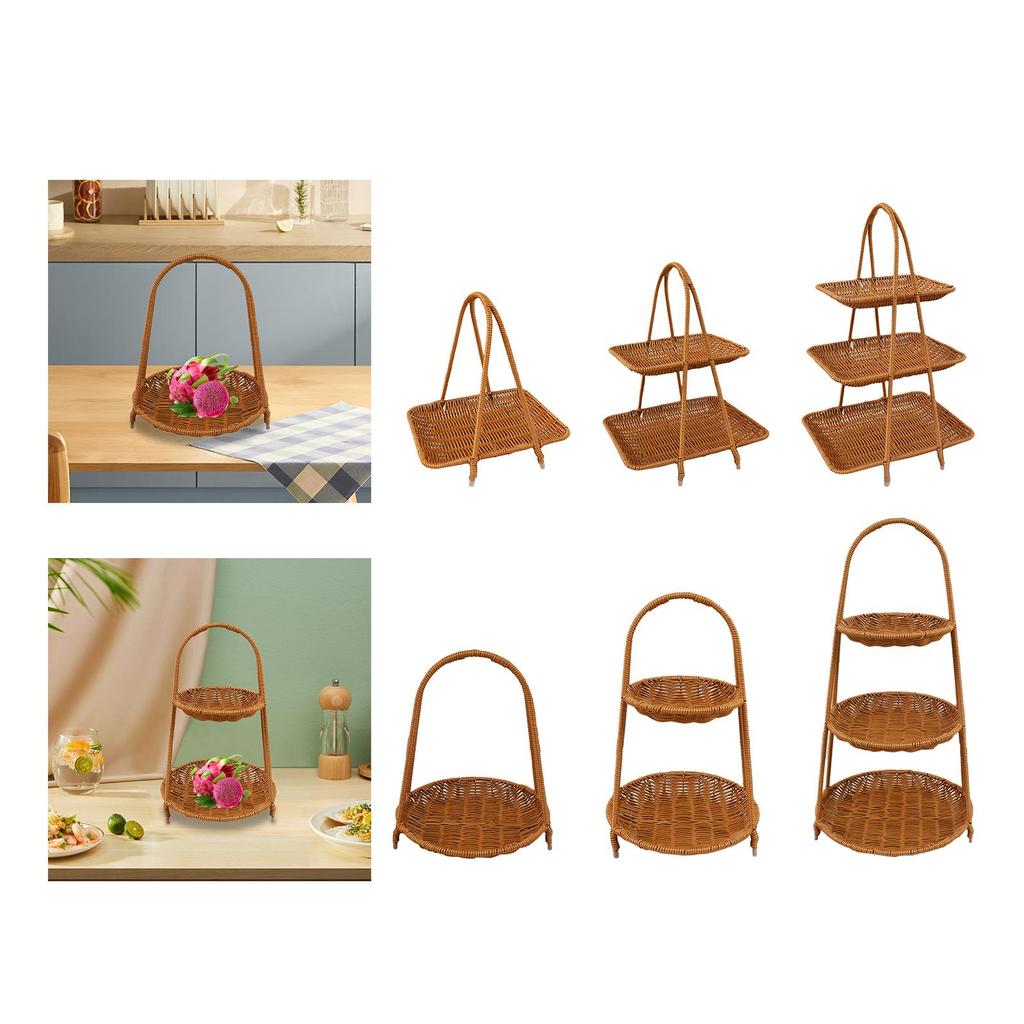 Food Serving Basket Storage Rack Fruit Snacks Holder Lightweight Multipurpose for Toiletries Imitation Rattan with Top Handle