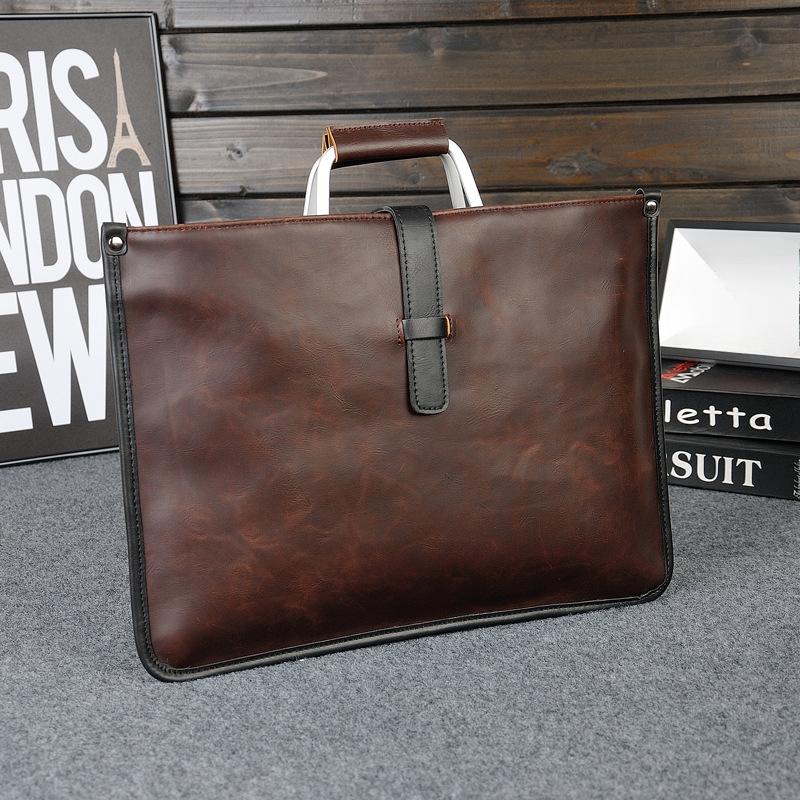 Men's Casual One-shoulder Messenger Trendy Bag Crazy Horse Leather Men's Bag Retro Handbag Simple Atmosphere File Bag