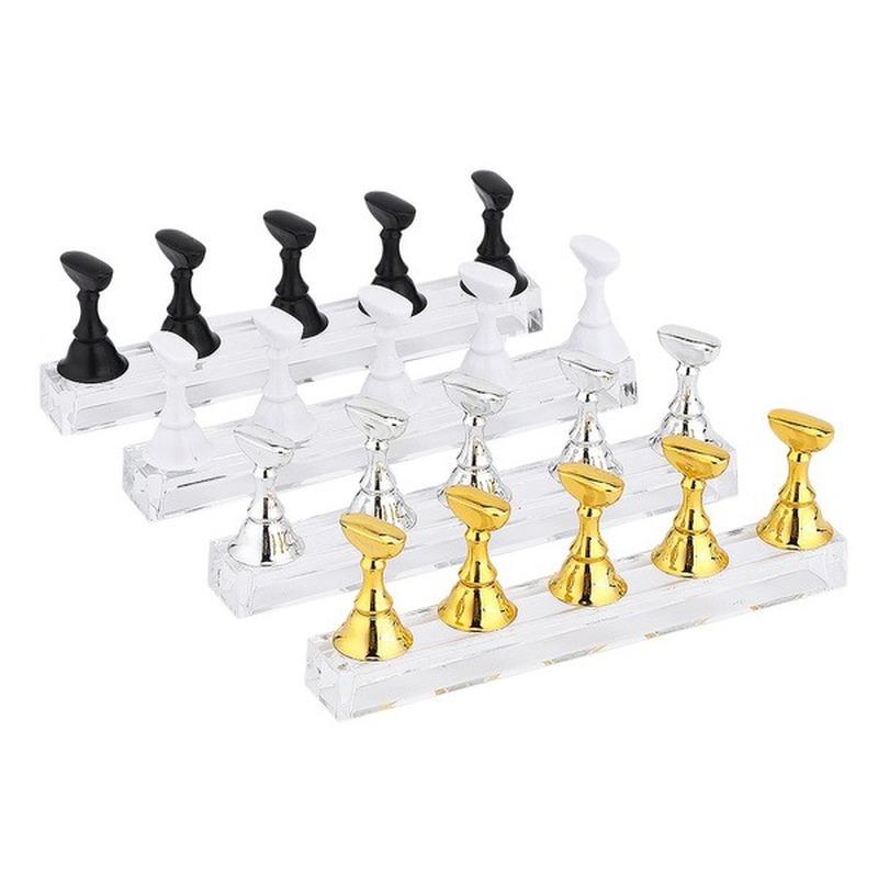 1Set False Nail Tips Practice Trainning Display Stand Holder Base Alloy Crystal Nail Art Polish Display Manicure Tools