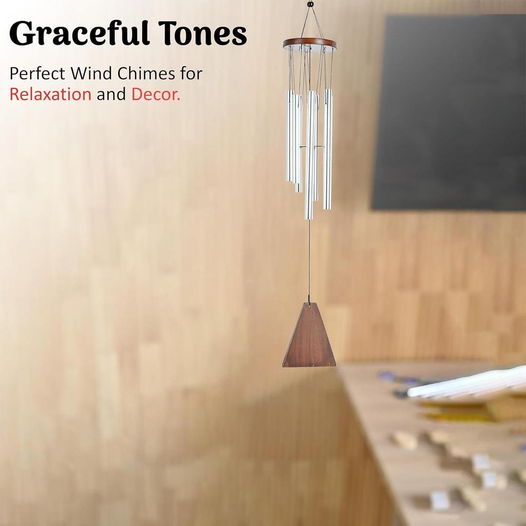 Wind Chimes – Silver 6-Pipe Hanging Showpiece for Balcony, Home & Living Room | Ideal Housewarming Gift & Vastu Décor & Outdoors