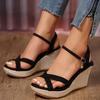 Damen Keilabsatz Espadrilles Sandalen mit Kreuzriemen, Knöchelriemen und Schnallenverschluss Bequeme Plateau Schuhe für den Freizeitgebrauch