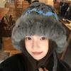 West Sichuan travel knitted ear protection rabbit hair hat women's season new warm face small wool bucket hat