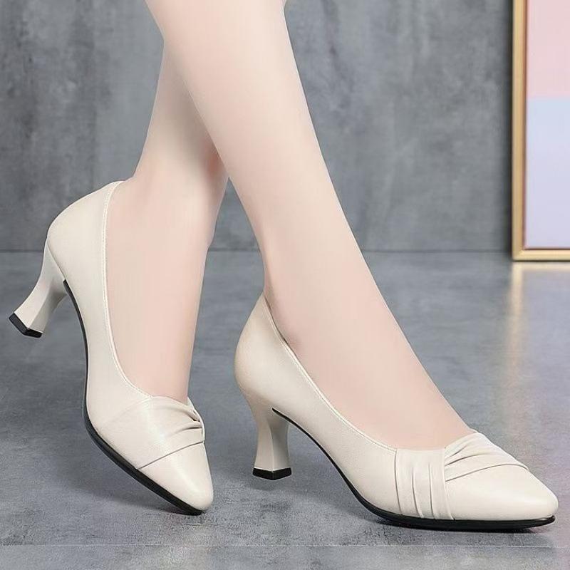 PU pumps Leather Soled Simple Elegant Black  2026 New Mother's Office High Heels Dress Soft Women Fashion Spring Singles Shoe