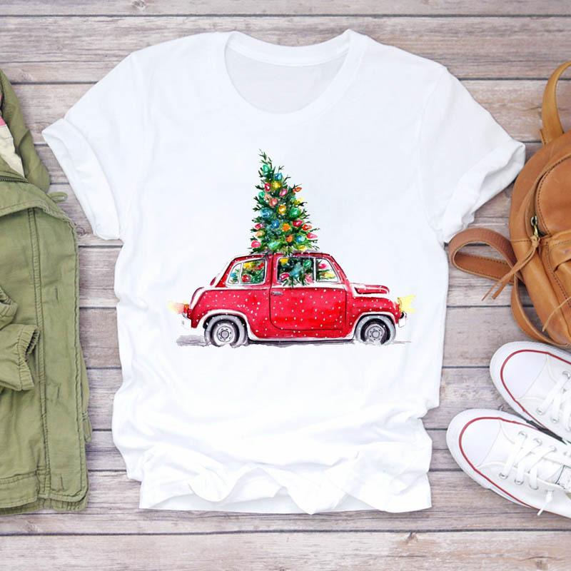 Casual Leopard Merry Christmas Tree Graphics Women T-Shirt 90S Kids Summer Shirts Loose White Female Tops Cute Children Clothes