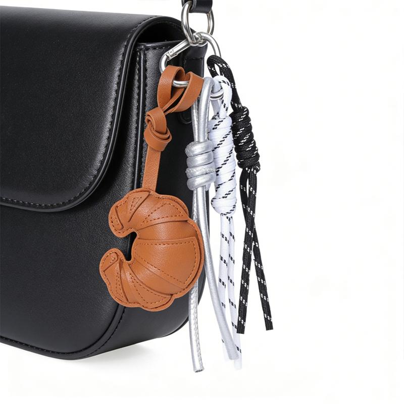 Yogodlns Diy Braided Rope Faux Leather Croissant Bag Pendant Trinket Multi-Functional Backpack Pendant