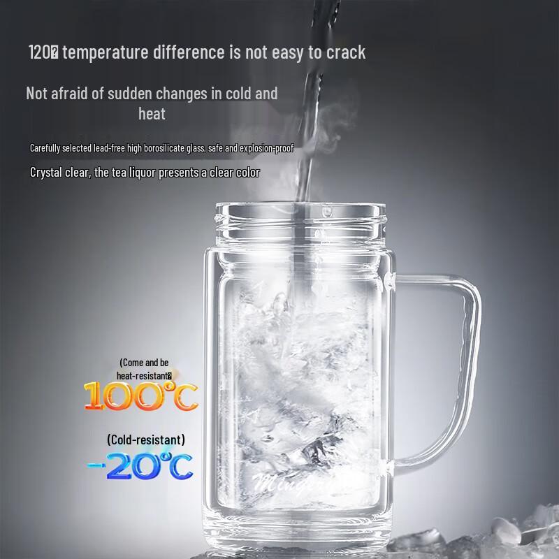 LINGCHEN Double-Layer Tea Separation Glass Mug