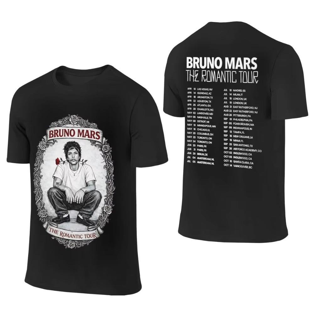 Men Women Bruno Mars The Romantic Tour 2026 Shirts Outfits Fashion Cotton Printed Oversized Unisex T Shirt Tee Clothing Summer