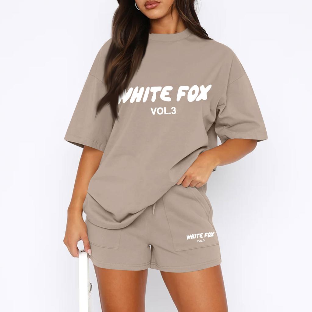 Ladies Casual Loose Letter Printed T Shirt Shorts Set
