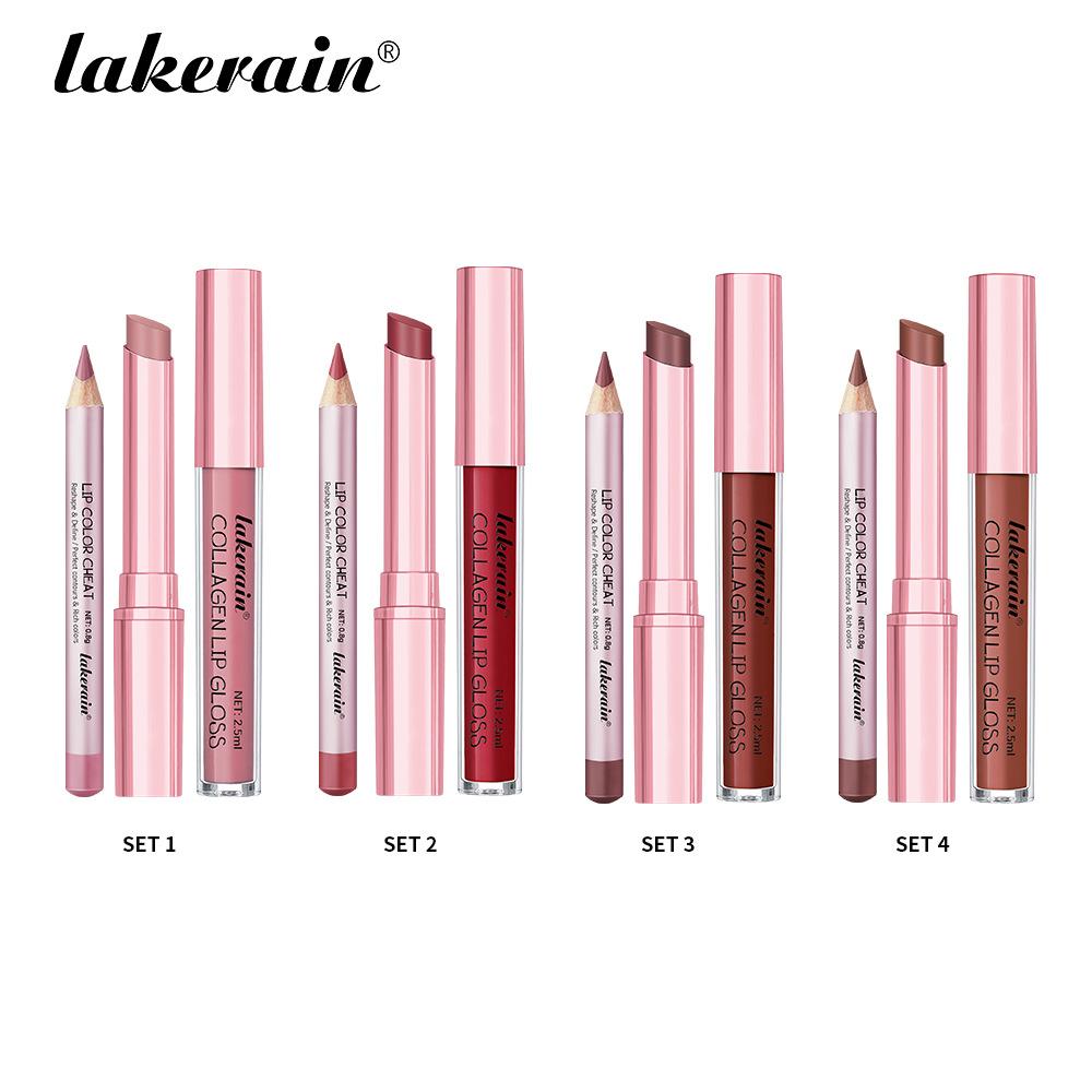 3-teiliges Lippen-Make-up-Set Lipliner Lipgloss Lippenstift Spiegeleffekt Beep Lips Hohe Farbe Lang anhaltend Spendet Feuchtigkeit Reise-Mini-Set