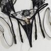 3-Piece Thin Sexy Bra Panty Garter Belt Set-Sultry Floral Pattern BDSM Bondage Lingerie with Sheer Mesh Lace Thin Sexy Lingerie