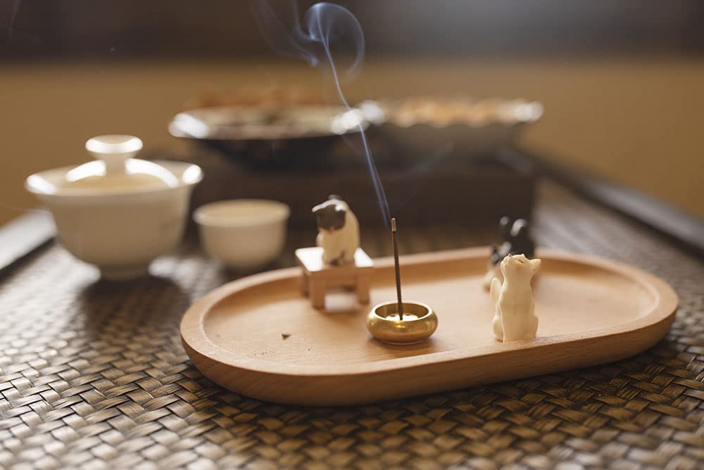 Bombinate Incense Cat Wooden Cute Japanese Beech Wood Holder, Design, Plate, Style,