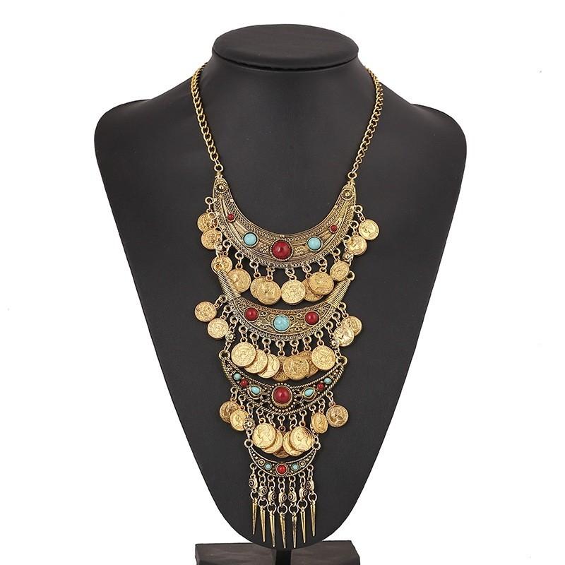 Ethnic Bohemian Turquoise Necklace With Alloy Geometric Pendant For Women