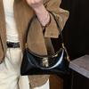Retro Leather Shoulder Bag Women's Underarm Moon Tooth Crossbody Bag Handheld Bag Elegant Design Fashion Chain Pendant Handbag