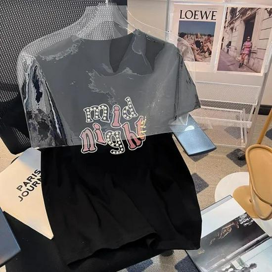 220g Trendy Brand Cotton Extra Large Beaded Embroidered Round Neck Loose Short Sleeve T-Shirt