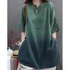 2026 Summer Retro Tie-Dye Oversized Linen Shirt - Loose Fit Mid-Sleeve Top