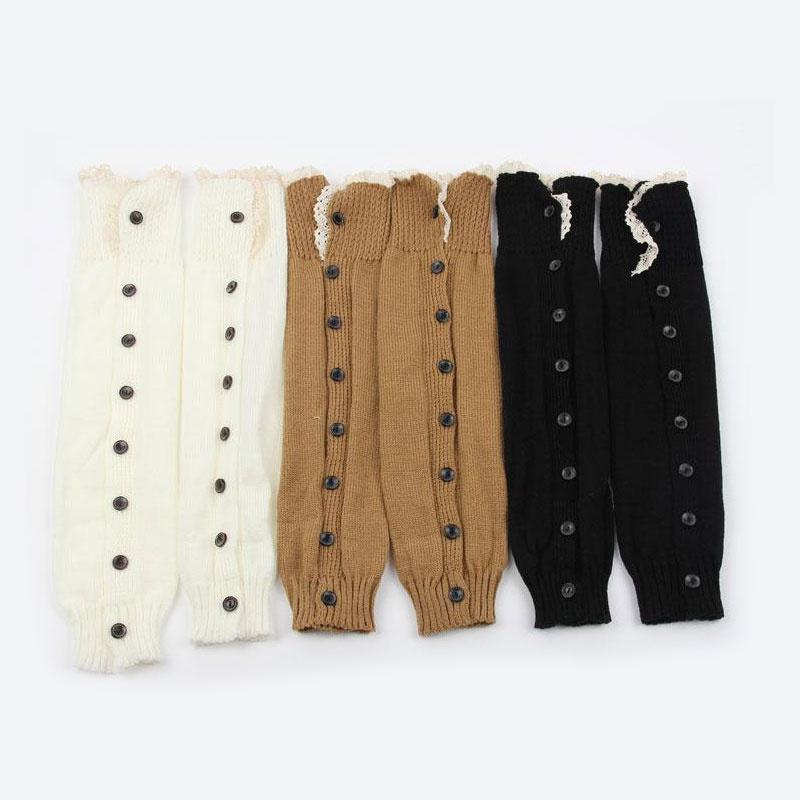 Women's Knee High Knitted Boot Socks Leg Warmers Long Winter Warm Lace Buttons Stockings