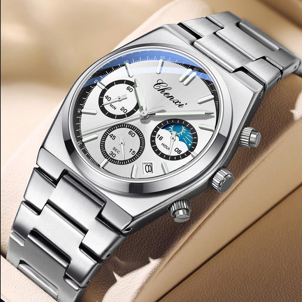 Luxury Watches for Man Quartz Business Men Watch Waterproof Luminous Stainless Steel Chronograph Men Clock