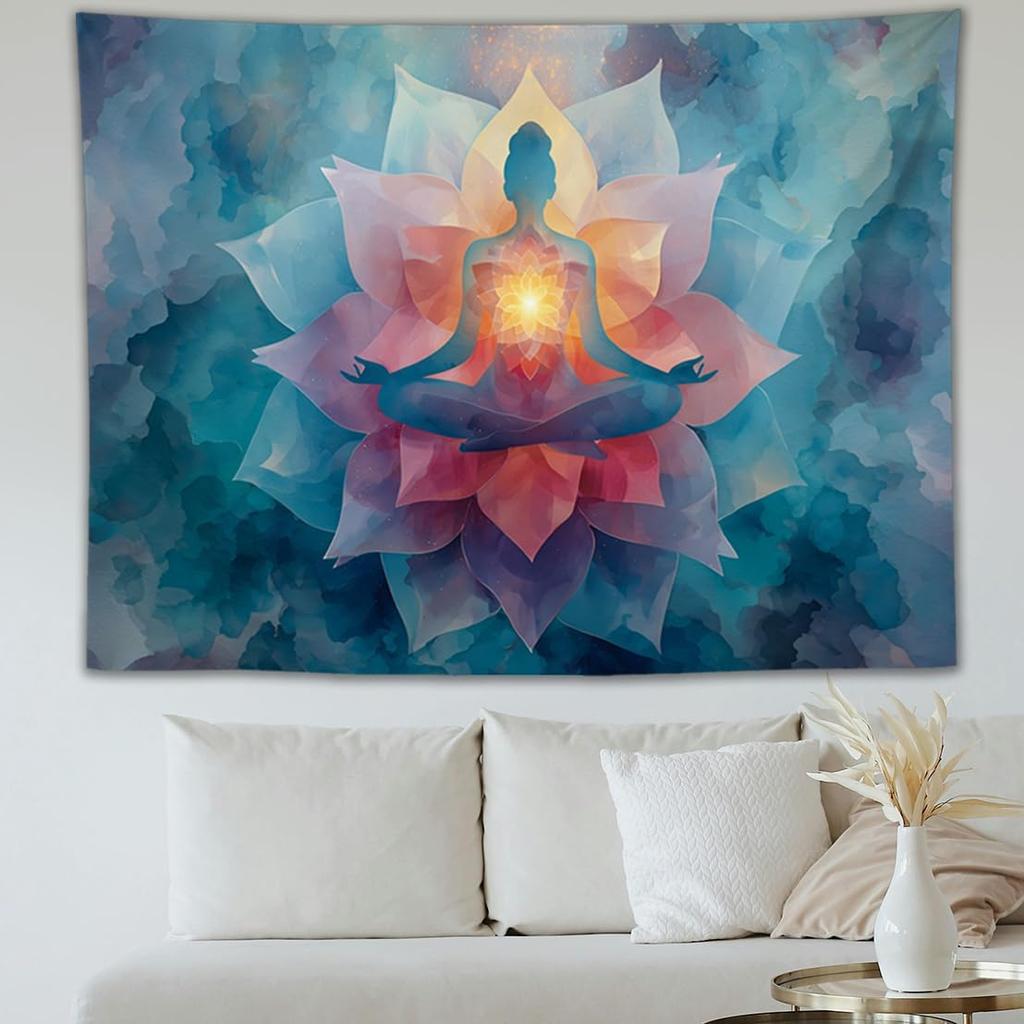 YJDYJD Meditation Wall Tapestry – Spiritual Chakra Wall Hanging with Lotus Flower Design, Mindfulness Yoga Wall Art and Boho Spiritual Decor for