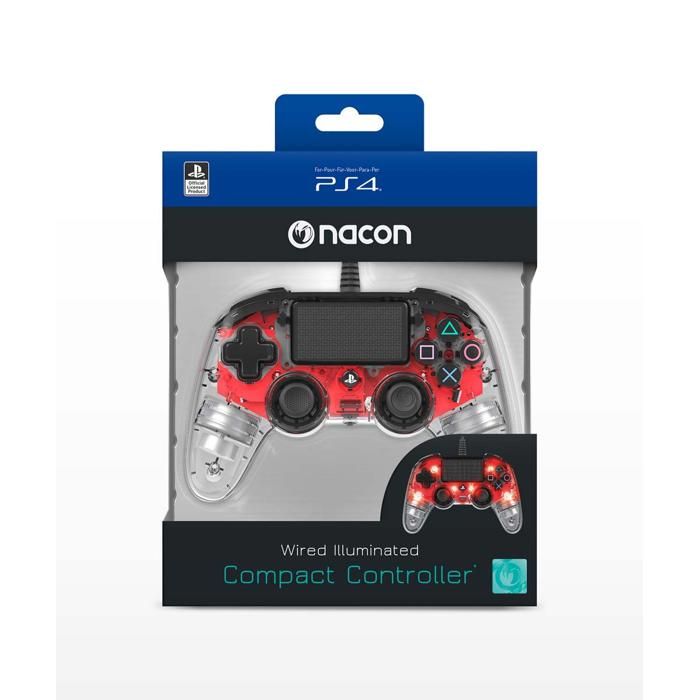 Manette filaire Compact Controller Nacon transparente rouge pour PS4 compatible PC rosso