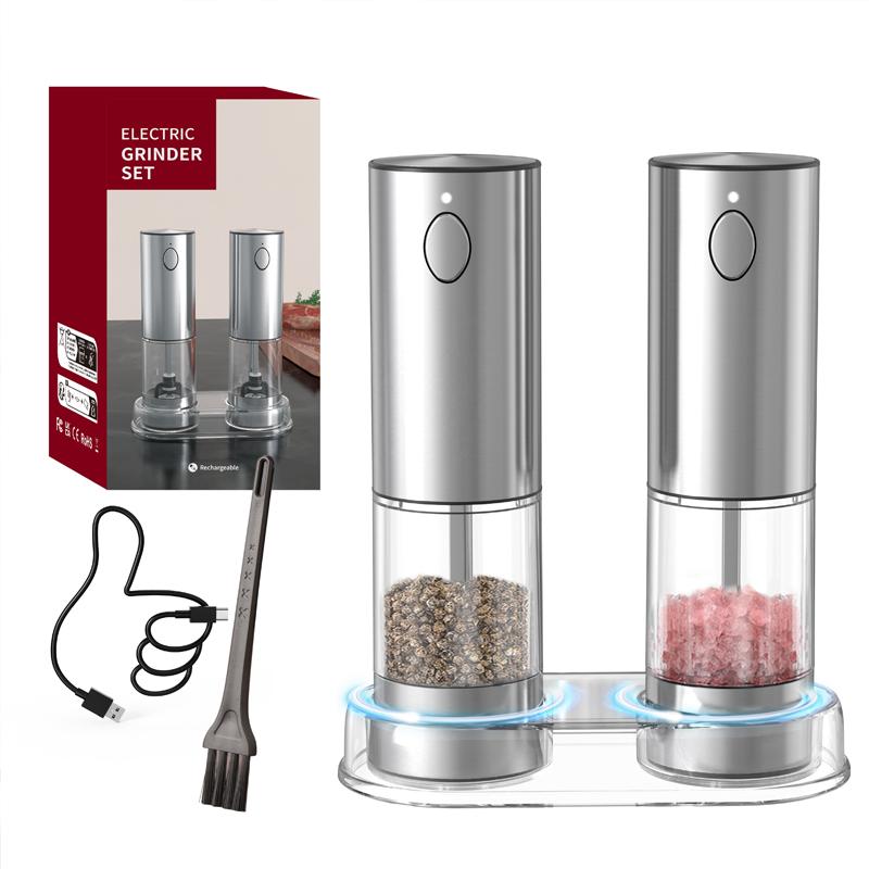

2pcs Automatic Pepper Grinder Salt and Pepper Grinder USB Rechargeable Adjustable Coarseness Spice Mill for Kitchen Tool
