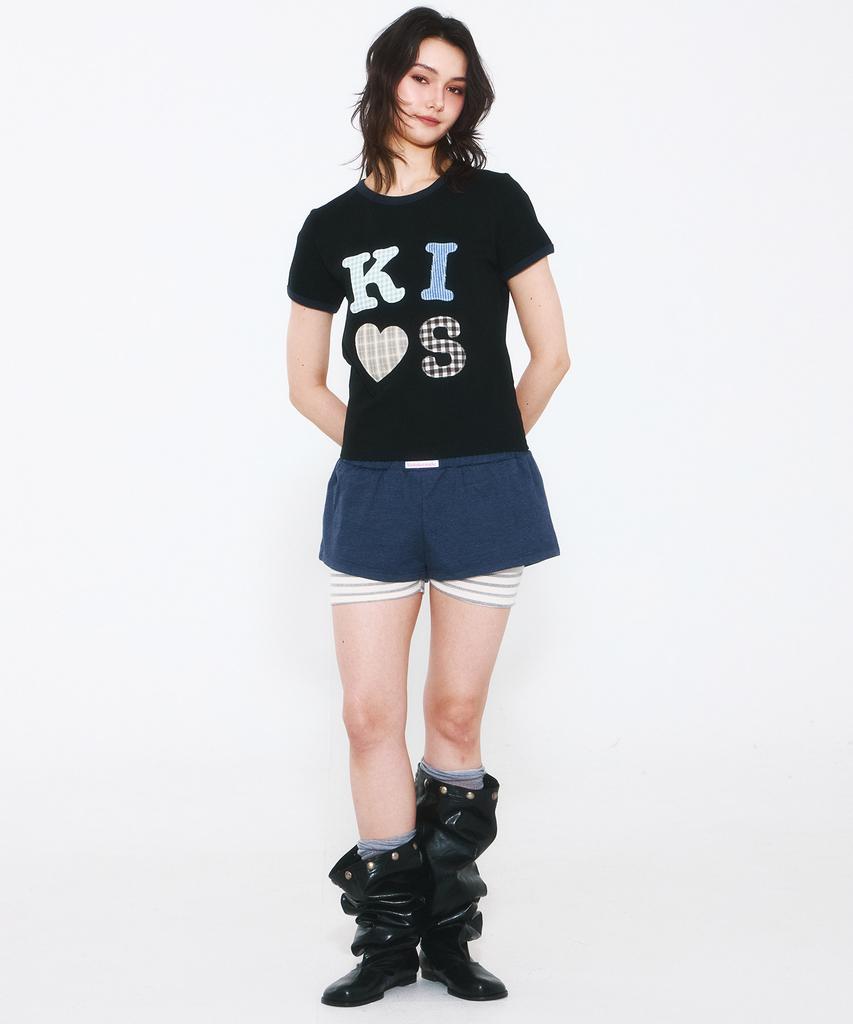Kimseupeulesikoteunmakes Kiss Mare Applique Logo T-Shirt Black
