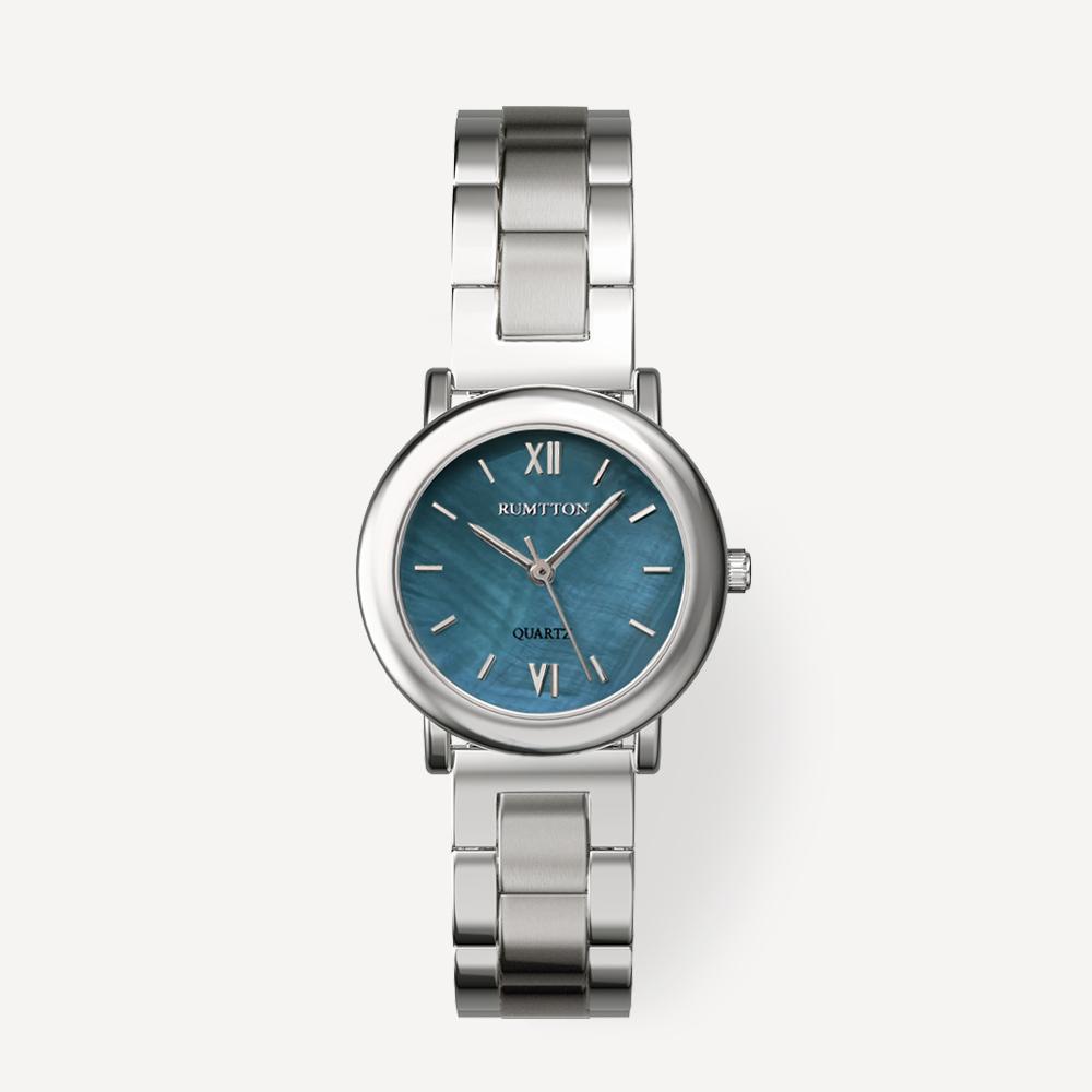 Leomteun Round Blue Mother-Of-Pearl Silver Metal Wristwatch Mare