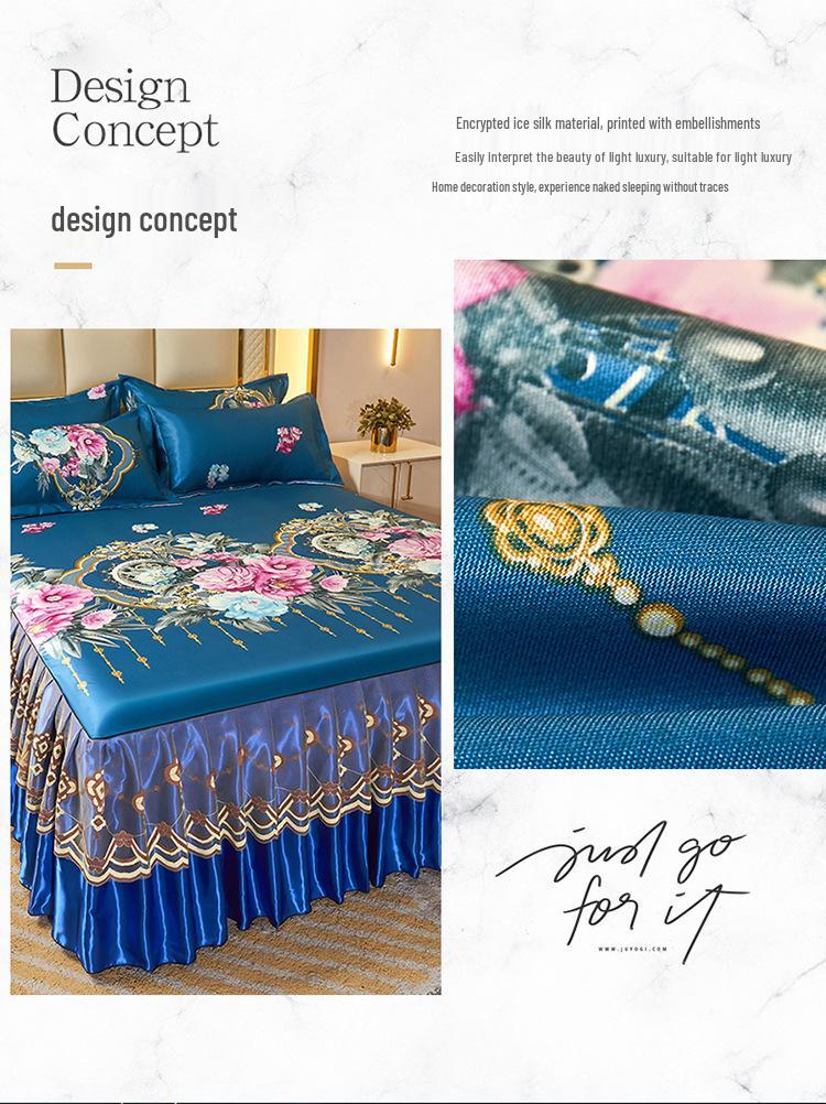 Ice Silk Bed Skirt 3-Piece Set: Machine Washable, Soft, Double Bed, Summer