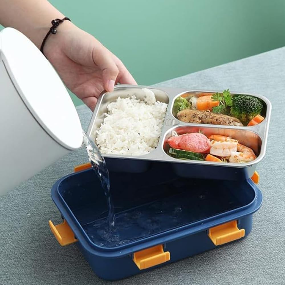 RSINC 3 Compartment Stainless Steel Lunch Boxes for Boys | Office Vaccum Tiffin Box for Women Leak Proof Snack  (Assorte Color) Lunch Box 750 Ml