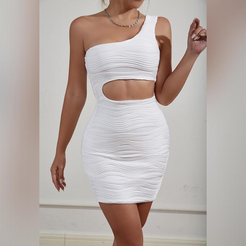 Women's Water Ripple One-Shoulder Cutout Dress - European & American Style 2025