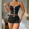 Women's Heart Printed Front Slit Camisole Pajama Set Sleepwear Loungewear