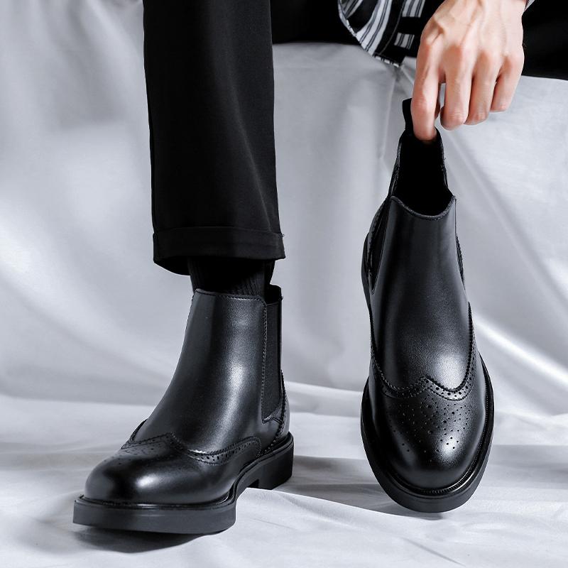 FashionMen High Top Platform Breathe Chelsea Leather Shoes New Fashion Trend Versatile Japan Korean Business Casual Shoes Suit Men Shoe