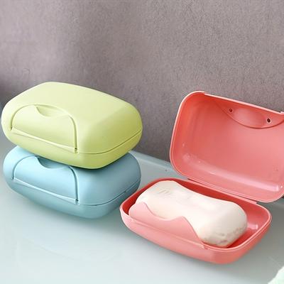 2pcs Portable Soap Dishes Soap Container with Cover Candy Color Bathroom Travel Home Plastic Soap Box Baby Bathroom Accessories
