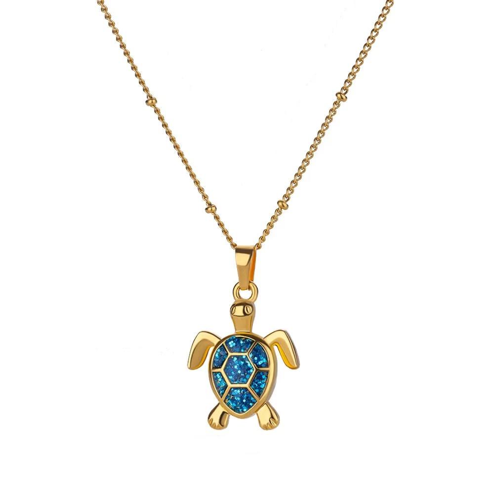 Exquisite Trend Gold Color Stainless Steel Simulation Green Sea Turtle Zircon Pendant Necklace for Women Collar Chain Jewelry