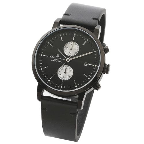 Salvatore Marra Unisex Watch, Simple, Slim Analog Quartz Movement, Chronograph, Leather Strap, Black, BKBK