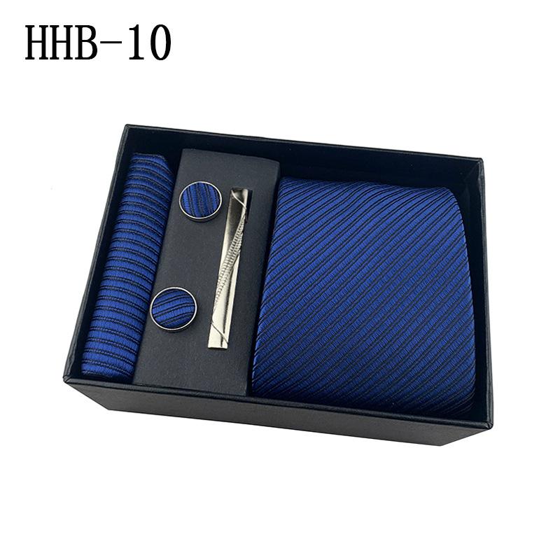 Men'S Business Tie Square Scarf Gift Box Striped Plain Suit Shirt Tie Black Gift Box Set