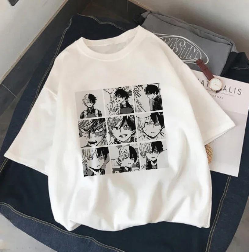 My Hero Academia Deku & Shoto Katzenohren Chibi T-Shirt, Unisex Anime Streetwear Tee, 100% Baumwolle Lässiges Kurzarm Oberteil