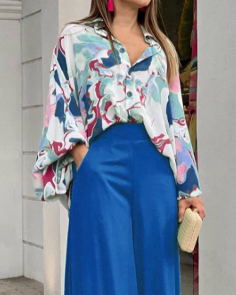 2024 Women's Plus Size Fashion: Lapel Shirt & High-Waist Wide-Leg Pants Set