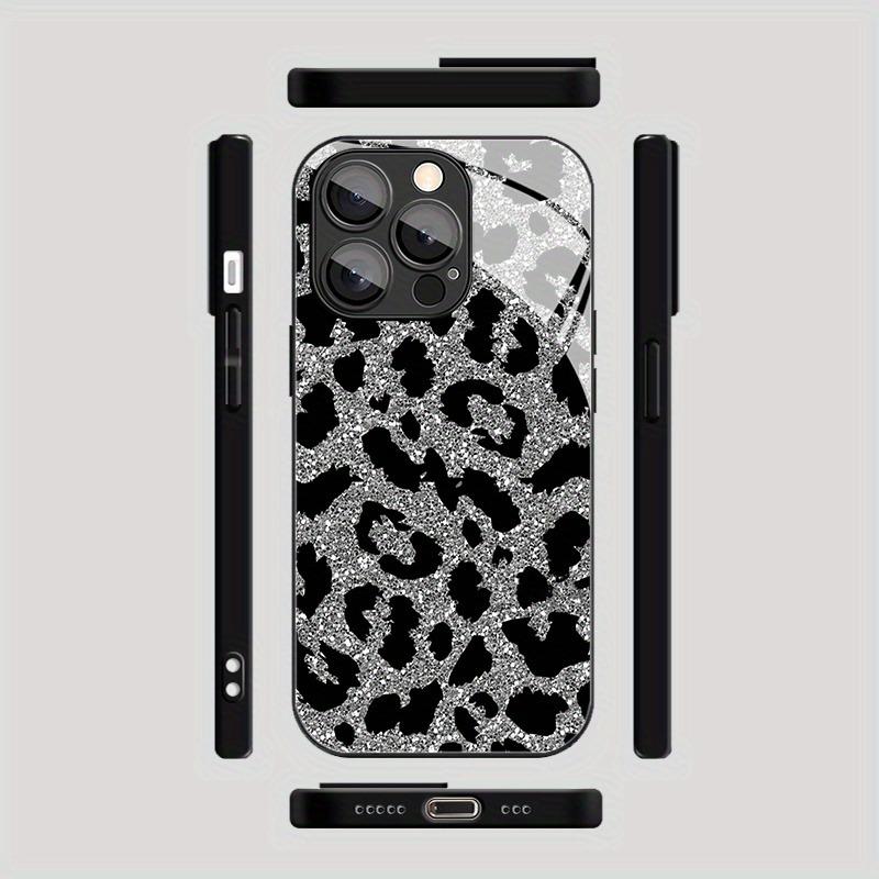 White Flash Leopard Pattern Tempered Glass Black Phone Case For Samsung Galaxy S25 S24 S23 Ultra Plus FE Cover