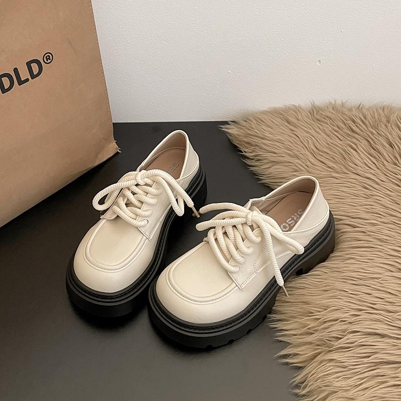 

2026 New Spring Height Increase Women Mary Jane Shoes Fashion Lace Up Shoes Elegant Platform Thick Heel Dress Leather Shoes 35 бежевий