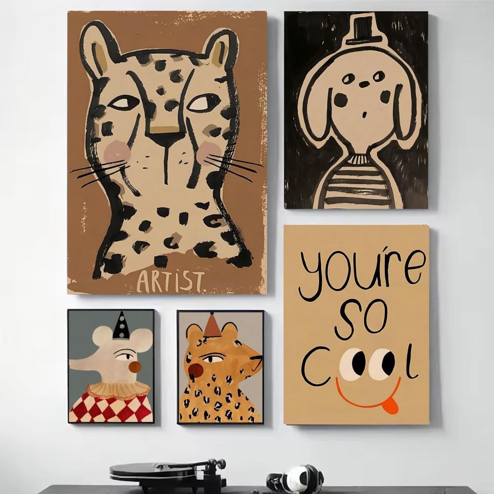 1pc Abstract Leopard Rabbit Bear Tiger Mouse Rainbow Funny Poster HD Posters Home Room Bar Cafe Decor Art Wall Painting Picture