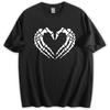 Unisex Loose Fit Crewneck Cotton T-Shirt, Skeleton Hands Forming Heart Shape Gothic Love Halloween Spooky Graphic Tee