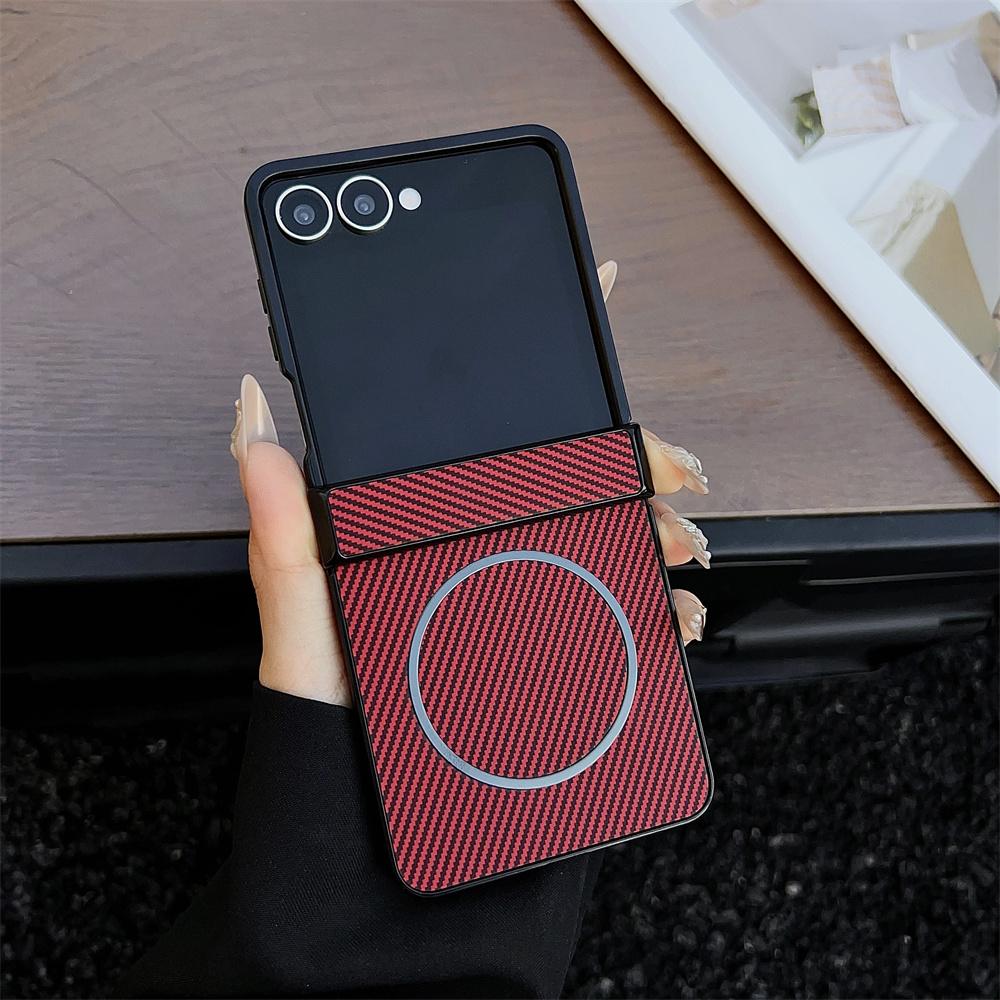

Carbon Fiber Leather for Magsafe Magnetic Phone Case for Samsung Galaxy Z Flip 7 6 5 Flip5 Flip6 Flip7 FE Hinge Shockproof Cover Galaxy Z Flip7