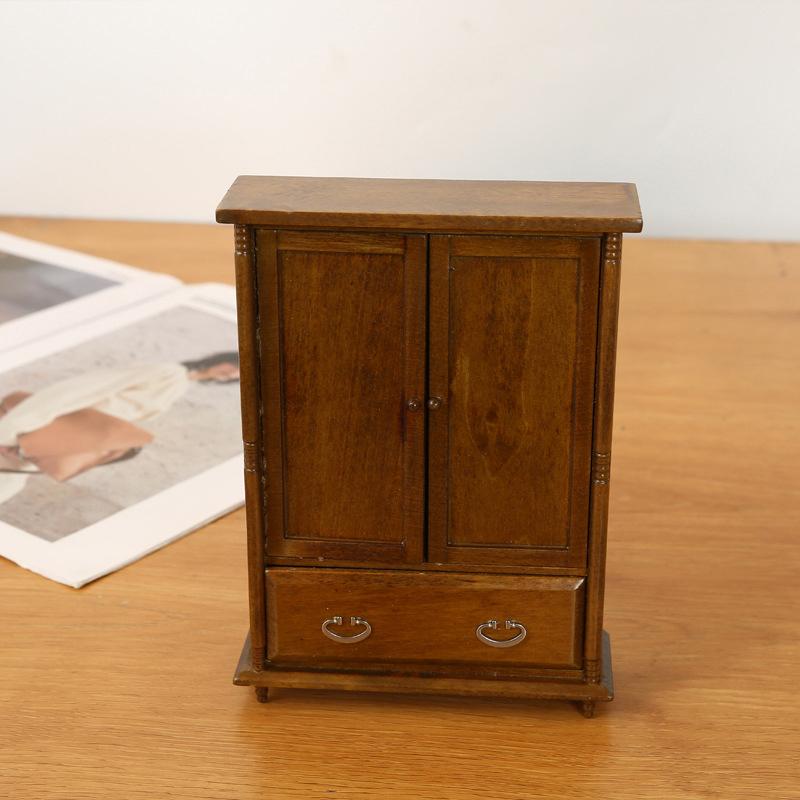 1/12 Miniaturowy Domek dla Lalek Szafa Dwudrzwiowa Model Szafki Mebelki Dekoracyjne do Mikrosceny Rekwizyty Konstrukcyjne