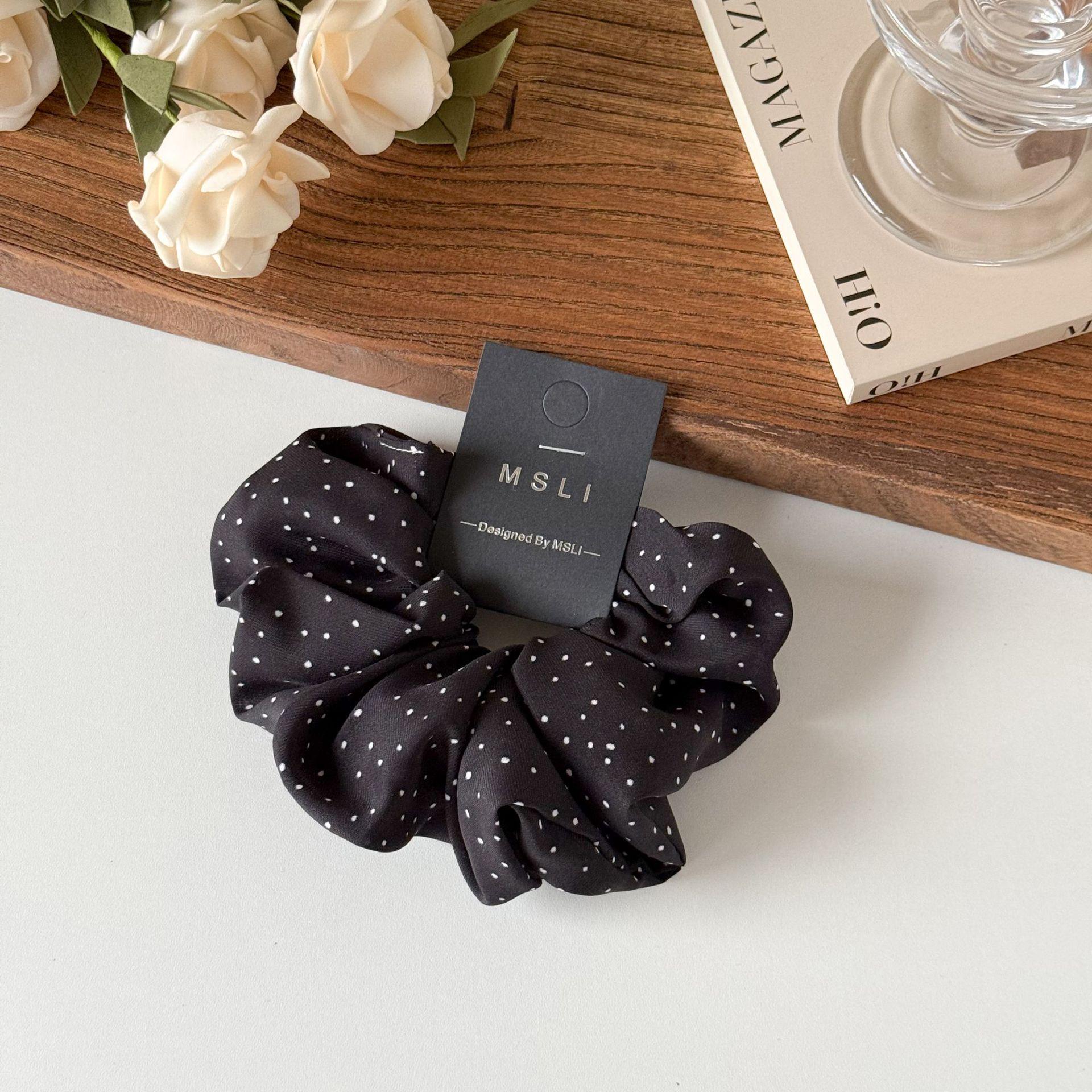Korean Black Polka Dot Satin Scrunchie for Women - High Elasticity Hair Accessory