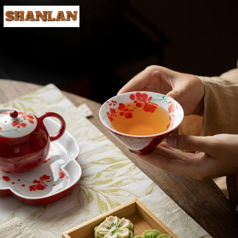 120ml Hand-painted Butterfly Orchid Teacup Traditional Tea Bowl Mug Tea-tasting Personal Cup Chazhan Master Cups Tea Services