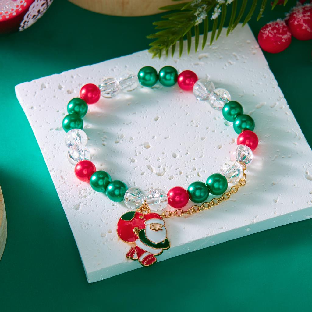 Pulseiras Coloridas Clássicas de Natal com Contas para Mulheres Fofas Pingentes de Papai Noel, Árvore de Natal, Boneco de Neve Pulseiras Joias de Amizade