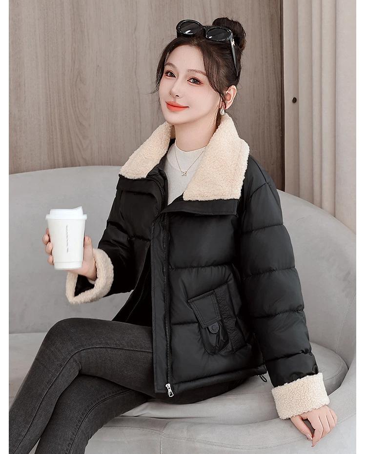 Women’s Short Lamb Wool Lapel  Winter Jacket