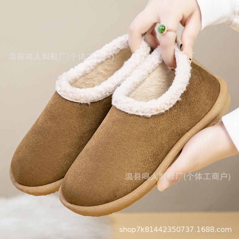 New Beijing Winter Women's Soft-soled Doudou Cotton Shoes with One Pedal, Velvet Warm, Casual and Comfortable, Lazy Half-tray Shoes