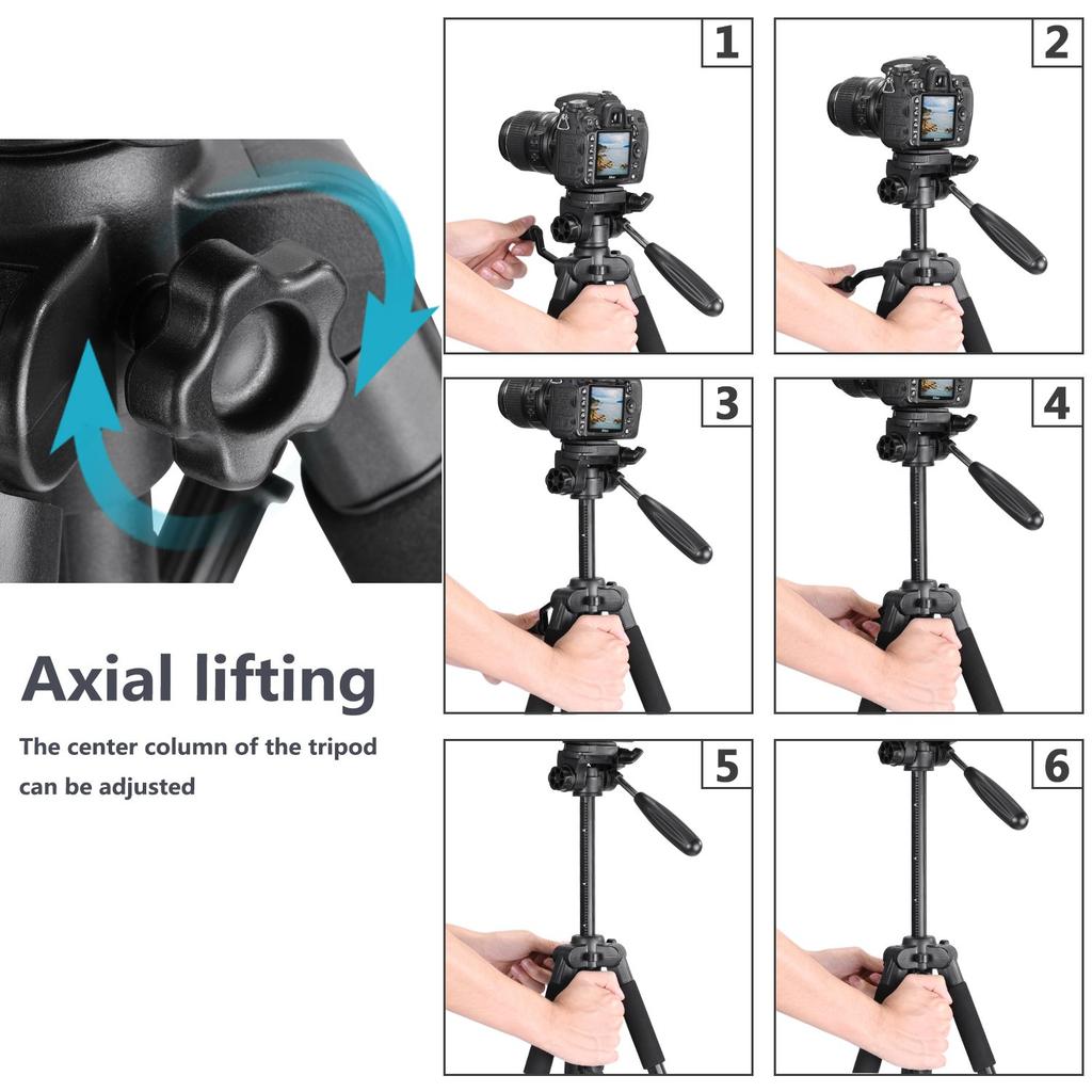 Neewer SAB234 Portable Aluminum Alloy 142cm with Rotating 4kg Weight Black Tripod, Head, Capacity,